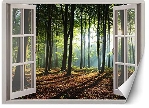 Feeby Papier Peint Intisse Nature Forêt Nature 140x100 cm vert XXL Photo Mural Muraux Tapisserie Rayons Du Soleil