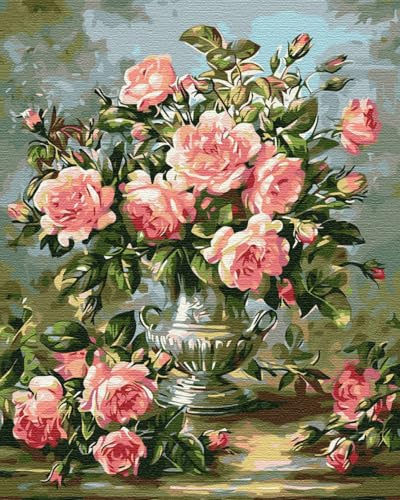 Artnapi Malen nach Zahlen Erwachsene mit Rahmen | DIY Handgemalt | Blumen - Blumenstrauß aus Rosen | Kit für Anfänger und Erwachsene | Set inklusive Acrylfarben & Pinsel | 40x50cm Leinwand