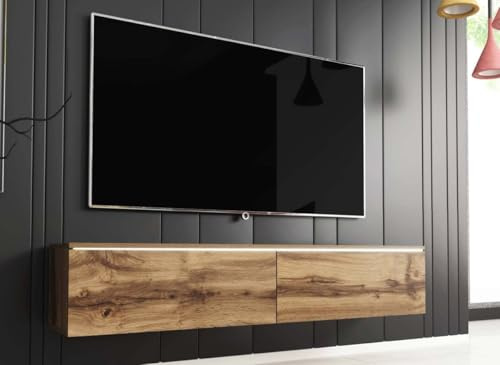 DecoInParis Meuble TV Contemporain en chêne avec LED 2 Portes Malorie - 140 cm