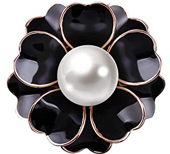 JJWNMLL Damen Blume Künstliche Perle Emaille Schwarz Legierung Brosche Pin Corsage Kleidung Zubehör Stilvoll und Beliebt Langlebig (Schwarz)