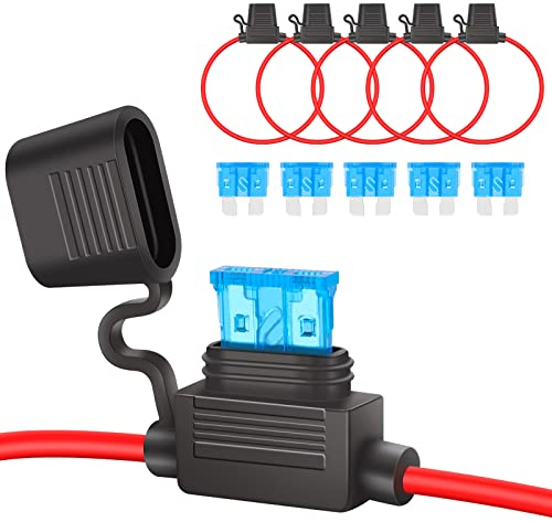 JatilEr 5 Pcs Inline Fuse Holder 16AWG 12V, Waterproof Automotive Fuse Holder Copper Wire with 15A Standard Fuses for Car/Truck/Motorcycle/Boat