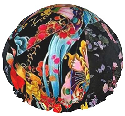 Retro Japanische Geisha-Druck-Duschhaube für Frauen, wiederverwendbar, doppellagig, Stoff, Duschhauben für Mädchen, Haarkappen