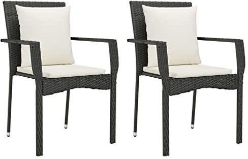 vidaXL 2X Gartenstuhl mit Kissen Gartenstühle Terrassenstuhl Essstuhl Balkonstuhl Stuhl Stühle Rattanstuhl Set Gartenmöbel Garten Poly Rattan Schwarz
