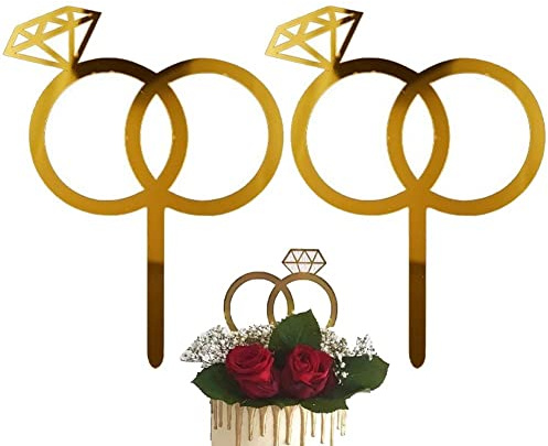 Wudaizhi Hochzeitstorte Toper, 2 Pcs Ring Cake Topper Für Valentinstag Verlobungsbrautdusche Hochzeitsfeier Kuchen Dekor Accessoires