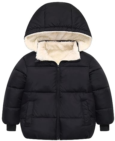TUONROAD Baby Boy Girl Black Coat for Toddlers Fleece Lined Outwear Outfits 3 4 Years Child Winter Heavy Padded Outerwear 3T 4T Kids Warm Soft Hooded Down Jackets 3Y 4Y Sweets Playwear Snowsuits