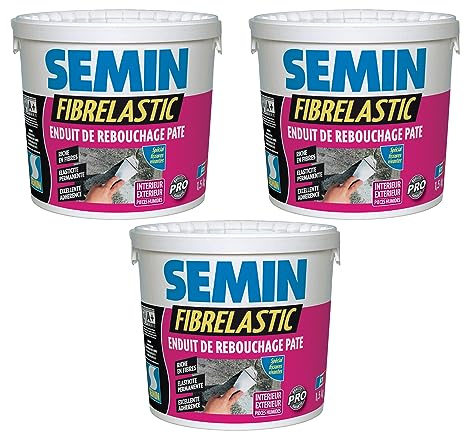 SEMIN Enduit de Rebouchage Élastique Fibrelastic- 3 X 1,5kg – Fissures Vivantes Mur & Plafond, Enduit Fibre de Verre Intérieur/Extérieur, Rebouchage Flexible Multi-Supports, Qualité Professionnelle