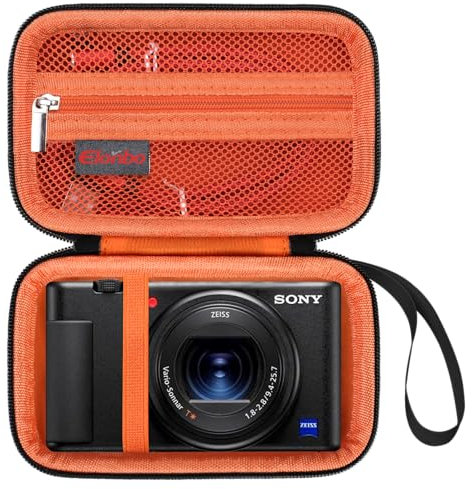 Elonbo Maleta de cámara Digital Sony ZV-1 / ZV-1F / ZV-1 II, Cámara de Video en Streaming 4k, Estante de Almacenamiento de Bolsa de Tapa de Viaje Duro. Negro+Naranja