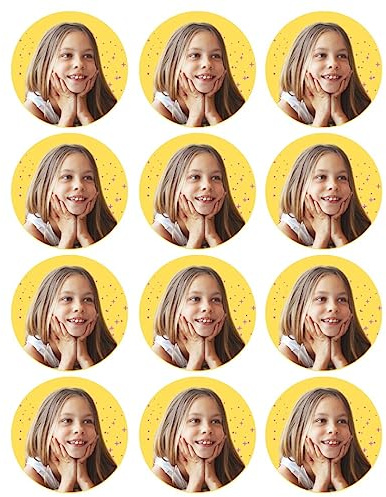 Sweetec personalisierte muffinaufleger rund mit eigenes photo zucker deko bilder topper fur Kuchen cupcake happy birthday esspapier hocjzeit taufe geburstag glutenfreie (5,7cm Ø (12er Pack))