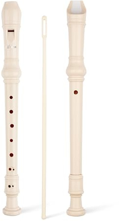 SWAN Soprano Recorder Instrument for Beginners Student - 8 Hole Flute Detachable 3pcs ABS Descant Recorders with Cleaning Rod and Fingering Chart, Baroque Style, Beige