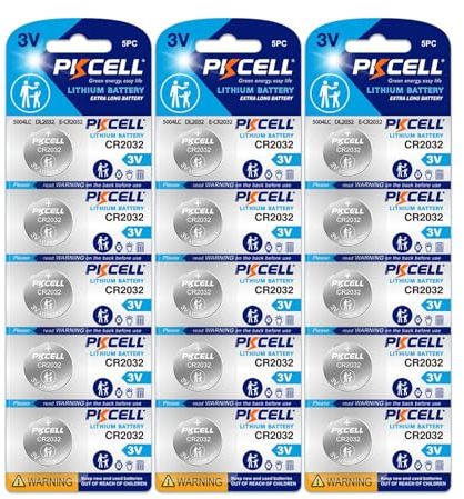 PKCELL CR2032 Knopfzelle Lithium Batterien 3,0 V 210 mAh für Autoschlüssel, kleine Fernbedienung, Waage, 15 Stück