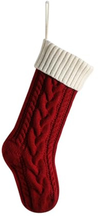 Hixingo Weihnachtsstrumpf Personalisiert, 46cm Große Klassische Gestrickt Einfarbig Passend Nikolausstrumpf, Weihnachtssocken zum Aufhängen und Befüllen Kamin Weihnachtsbaum Deko (weiß Rot)