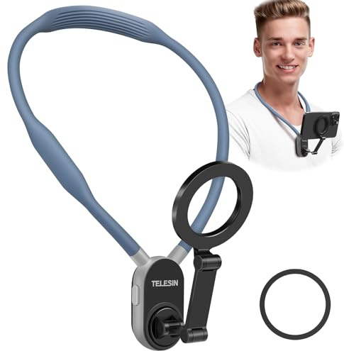 Suteng Magnetic Neck Phone Holder, Cell Phone Holder Around Neck POV/Vlog Selfie Mount Hand Free Phones Neck Holder Video Recording Chest Stand for iPhone 15 14 13 12 Pro Max Plus Mini (Blue)