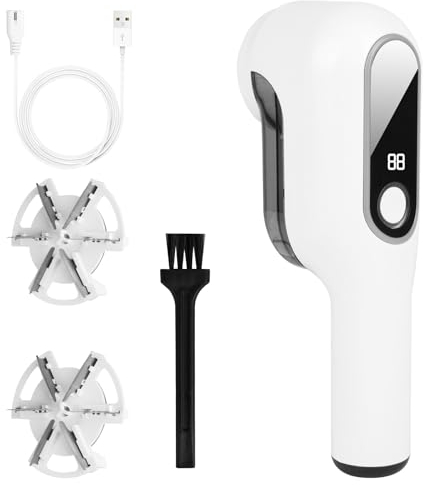 HOTUT Fusselrasierer Elektrisch, Stoffrasierer mit 3 Klingen, Reinigungsbürste,LED-Anzeige,2 Einstellbaren Leistungsstufen Wiederaufladbarer Fusselentferner für Kleidung Sofa Teppich