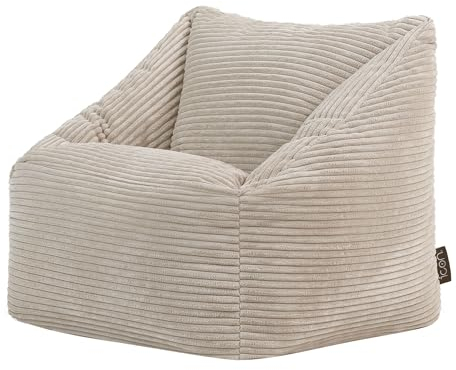 Icon Natalia Sitzsack Kinder, Beige, Flauschiger Cord Stoff, Sitzsack Cord mit Füllung, Bequemer Kinder Sessel, Kuschelsessel, Lese Sessel, Schlafzimmer, Kinderzimmer, Spielzimmer