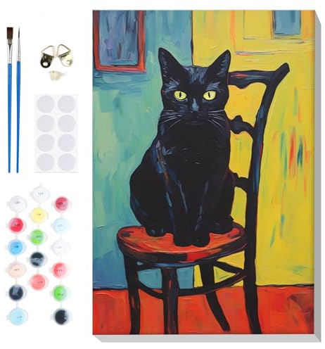 Lxmsja Malen Nach Zahlen Erwachsene Kinder mit Rahmen, Malen Nach Zahlen Katze, Diy Set Erwachsene mit Pinseln und Acrylfarben Handgemalt Ölgemälde Leinwand für Home Décor, 20x30cm