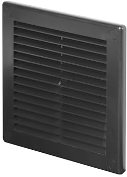 Awenta Cubierta de rejilla de ventilación de plástico 150x150mm 6x6 pulgadas, negra con rejilla antiinsectos, cubiertas de orificios de tornillos para una mejor apariencia