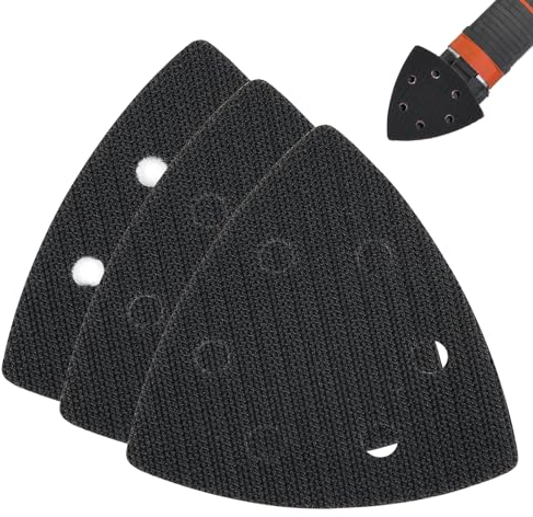 3 Stück Dreieck Schleifpad Ersatzpad für Delta Schleifplatte, 93x93x93 mm Delta Schleifer Ersatzpad, 6 Löcher Ersatz-Schleifpads Selbstklebend für Schleifpapier Dreieck Schleifer(Schwarz)