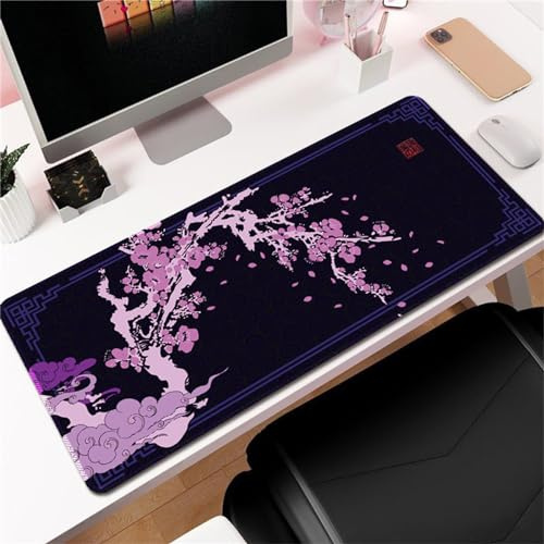 Hixingo Fleur de Prunier du Japon Tapis de Souris XXL, Tapis de Souris Gamer, Tapis Souris avec Bords Cousus, Tapis de Souris en Base Antidérapante Convient Gaming, Maison (1000x500x3mm,Violet)