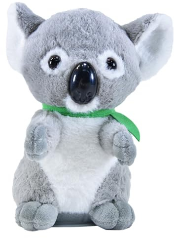 Kögler 76918 – Laberdjur Koala Travis, ca. 18 cm stor, rejäl plyschfigur med uppspelningsfunktion, plapprar allt och rör dig, grå