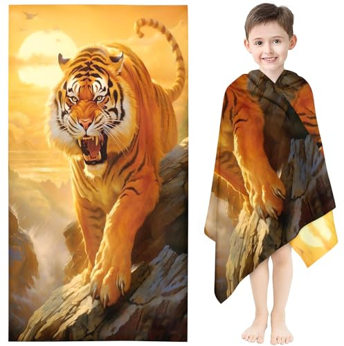 KIDSLOVE Tiger Strandtuch 90x180 cm Badetuch Waldtier Tiger Strandlaken Handtücher 50x100cm Für Kinder Tiger Badetuch Groß 100x200cm Microfaser Handtücher Handtuch (4,100 x 200 cm)