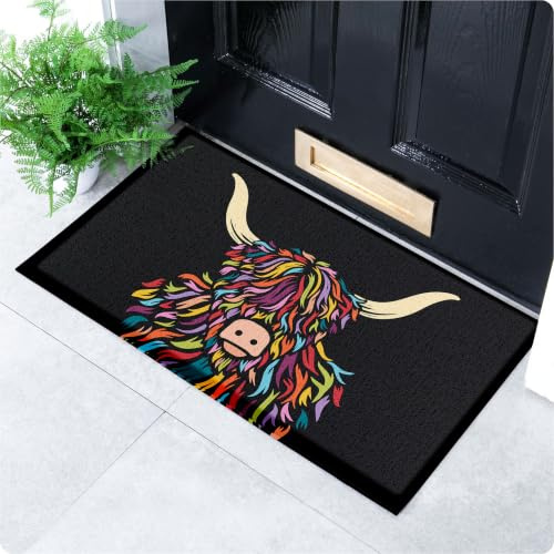 Artsy Mats Highland Cow Pattern Indoor & Outdoor Door Mat - Incredibly & Weatherproof Doormats - Non Slip Mat, (70x40 cm)