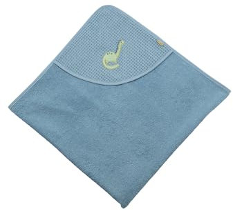Sterntaler Kapuzenbadetuch 100x100 cm Dino Rexi - Badetuch mit Stickerei aus saugfähiger Baumwolle - Babybadetuch mit Kapuze aus Waffelpikee, blau