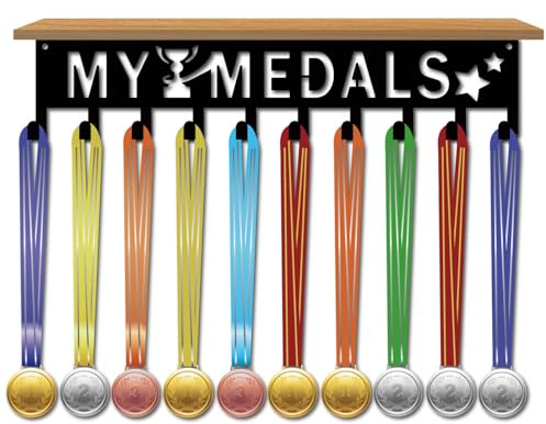 CREATCABIN My Medals Trophäen Ausstellungsregal Medaillenaufhänger Ausstellungsregal Dichter Brettplatte Wandständer Halterung Schwarzen Trophäenhalter Medaillen Organizer Für Auszeichnungen 40x8x9cm