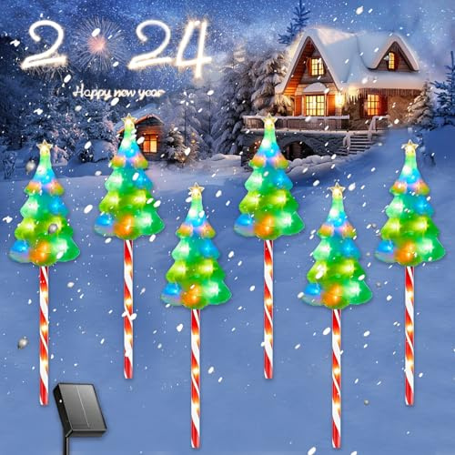 6 Stück Acryl Weihnachtsbeleuchtung AußEn Solar, LED Gartenstecker Weihnachten mit Einem Weihnachtsbaum Design, Roten Und WeißEn LeuchtröHren,8 Beleuchtungsmodi Weihnachtsdeko Garten