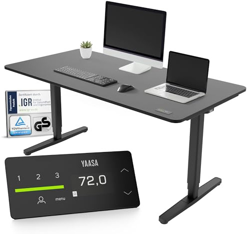 Yaasa Desk Pro 140x80cm, Premium-Schreibtisch elektrisch höhenverstellbar | Abgerundete Tischplatte mit integriertem ErgoTouch-Handschalter: 9 Memory-Positionen, Automatikfahrt, Schreibtisch für Büro