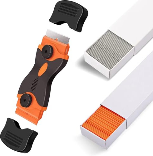 Scraper Tool Set Double Edged Glass Scraper with 10pcs Steel Blades and 10pcs Plastic Blades Cleaning Scrapers for Hob Oven Glass Cooker Scraping Stickers Decals Labels Paint Caulk Floor