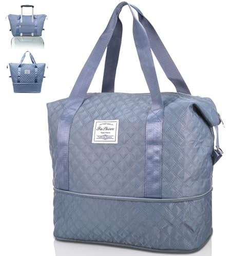 Starvortex Reisetasche Damen, 35L Ausziehbare Handgepäck Tasche, Wasserdichte Sporttasche Damen mit Nass-/Trockentrennung, Weekender Damen Klein Kliniktasche Schwimmtasche für Reisen Schwimmen, Blau