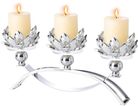 Dounx 5.6 Tall Crystal Candle Holders Lotus Candelabras, Silver Arch Candlestick, Centerpiece Table, Home Hecor for Wedding, Dinning Room, Coffee Table, Living Room (26.7cmL, Tealight Candle)