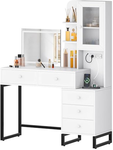 YITAHOME Schminktisch mit LED-Beleuchtung,großer Stauraum,3 Farben mit Einstellbarer Helligkeit,Kosmetiktisch mit Schubladen und Gehäuse,weiß