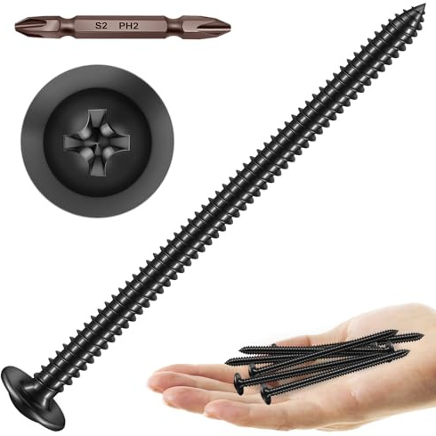 Mywish 75Pcs #10 × 3-1/2 Phillips Truss Head Wood Screws, Black Wood Screws 3 1/2 Inch, Quick Metal Self Tapping, Zinc Plated Steel, Truss Head Screws