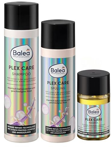 Balea Professional 3er-Set Haarpflege für Geschädigtes Haar: Shampoo Plex Care (250 ml) + Spülconditioner Plex Care (200 ml) + Haaröl