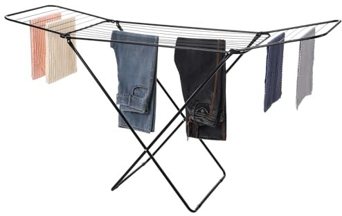 SHANN Tendedero con alas - Superficie de tendido de 16 m - Tendedero Plegable y Antideslizante para Interior y Exterior 180 x 55 x 90 cm Color Negro