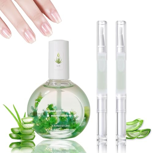 3PCS Nail Cuticle Oil Set - Blumen Nagelpflegeöl, 2 Nagelhautölstifte für die Nagelpflege mit Vitaminen - Stärkung und Moisturizer Nagelpflegeprodukte für Hände und Füße (Aloe Vera)
