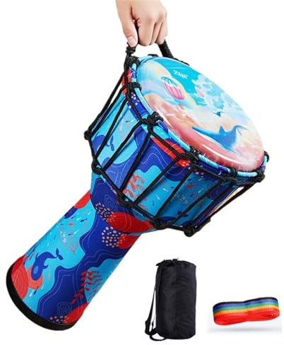 Djembe Trommel 8/10 Zoll Tragbar Percussion Große Trommel, Buschtrommel für Den Kindergarten, Musik Erleuchtung Mit Stiel(Large 10+accessories)