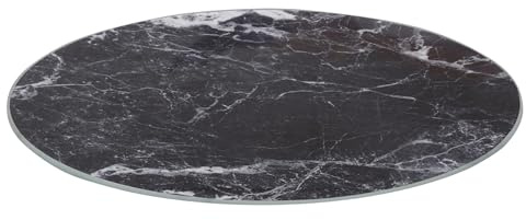 Harbour Housewares Planche à Découper Ronde en Verre - 30cm - Marbre Noir - 1x Tempéré Résistant à la Chaleur Maison Cuisine Économiseur de Plan de Travail Plaque Cuisinière Protecteur de Surface