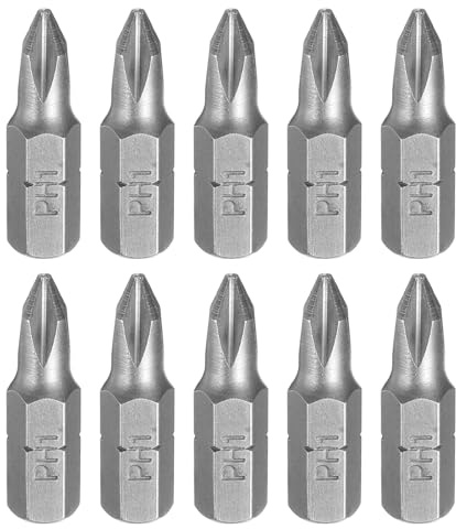 sourcing map 10pcs Phillips Screwdriver Bits 1/4 Hex Shank PH1 Head 1 Length CR-V Steel Cross-Head Drill Bits for Repair Work Electric Screw Driver