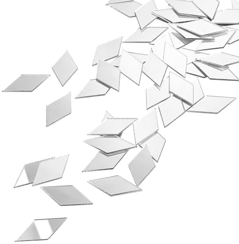 Bewudy Lot de 300 petits miroirs pour bricolage - Mini film miroir mosaïque - Miroir en verre - Autocollant pour bricolage - Décoration murale de salle de bain - Artisanat - Armoire (losange)