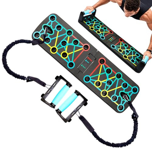 Planche de Pompes avec Poignées,Planche D'Entraînement Avec Code Couleur | Équipement De Musculation Avec Bandes Élastiques Pour Débutants Salle De Sport À Domicile Athlètes