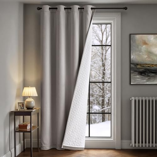 MIULEE Grey Velvet Thermal Door Curtains for Winter Heavy Duty, Double-Layer Velvet Quilted Curtains Lined Curtain for Living Room Front Door Doorway,Blackout Thermal Insulated Draft Curtain Doors