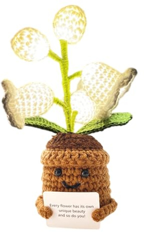 Generisch Lily The Valley Night Lamp, Handmade Crochet Flower Night Light for Girls and Women, Soft Glow LED Decor for Bedroom, Gift for Wife, with Artificial Floral Design 6×16cm