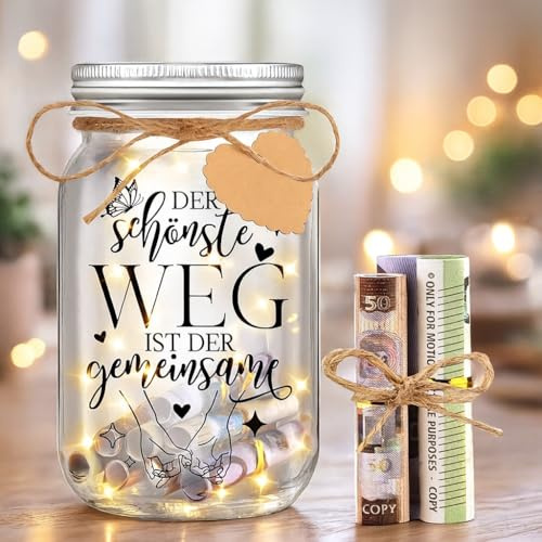 kiimiipa Hochzeitsgeschenke für Brautpaar,Hochzeitsgeschenk LED Dekoflasche,LED Flaschenlicht Hochzeit Geldgeschenk,Just Married Spardose,Hochzeitsgeschenk Geld,Geschenke für Hochzeit
