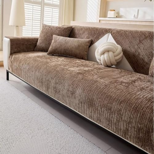 Edumov Sofa Überzug rutschfeste, Universal Sofaschoner 1 2 3 4 Sitzer, Waschbar Sofabezug Sofaüberwurf, Weiche Couchüberzug Überwurfdecken für L Form U Form Sektionssofa(Dunkelbraun, 90x180cm)