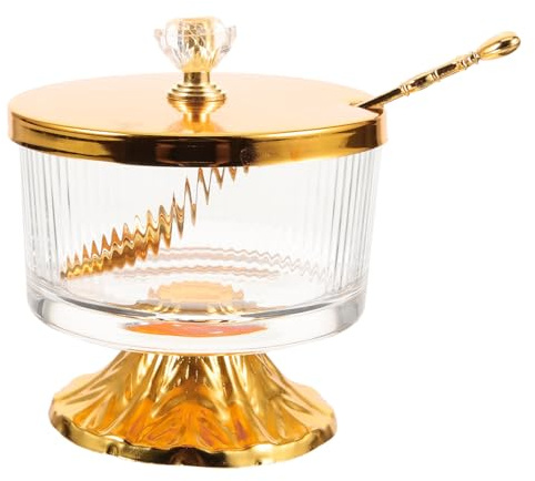 WEKADRIN Tarro de Azúcar y Frascos de Vidrio con Tapa Dorada, Recipiente para Condimentos y Café, Diseño Europeo de Vidrio con Textura Vertical, Uso en Cocina y Sala, Set Decorativo