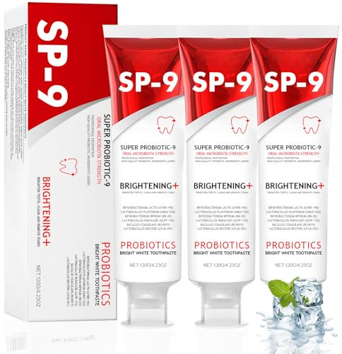 Toivize 3pcs SP-9 Dentifricio Probiotico Sbiancante, Dentifricio con 9 Probiotici, Sbiancamento Denti, Dentifricio Fluoruro Free per Denti Sensibili, Gengive Sane, Alito Fresco Naturale, 120g per Tubo