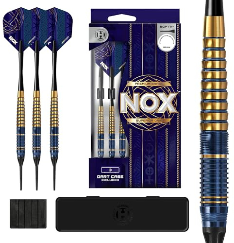 Harrows Nox Softtip Messing Darts Set in 18g und 20g – inkl. Speedline Shafts, Nox Flights & Dartcase – Robuste farbige Softtip Darts für präzises Spiel