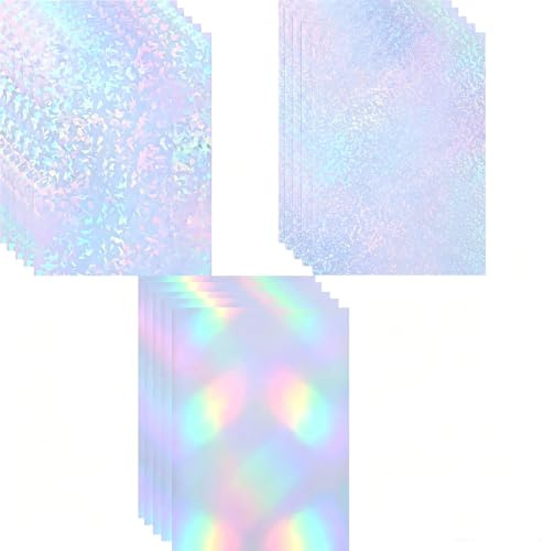 Aufkleberpapier für Drucker A4, 15 Blatt, transparent, holografisches Vinyl-Aufkleberpapier, bedruckbar, selbstklebend, für Tintenstrahl-Laser